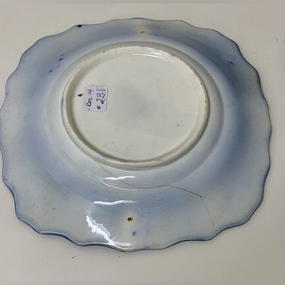 19th Century Gaudy Welsh Ironstone Banana Flow Blue Square Scalloped Plate - Picture 8 of 12